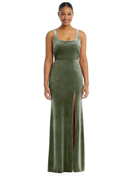 Square Neck Closed Back Velvet Maxi Dress 