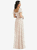 Rear View Thumbnail - Coquette Floral Print Puff Sleeve Chiffon Maxi Dress with Front Slit