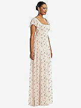 Side View Thumbnail - Coquette Floral Print Flutter Sleeve Scoop Open-Back Chiffon Maxi Dress