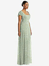 Side View Thumbnail - Vintage Primrose Sage Flutter Sleeve Scoop Open-Back Chiffon Maxi Dress