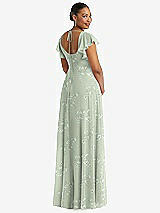 Rear View Thumbnail - Vintage Primrose Sage Flutter Sleeve Scoop Open-Back Chiffon Maxi Dress