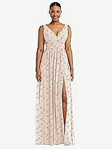 Alt View 2 Thumbnail - Coquette Floral Print Plunge Neckline Bow Shoulder Empire Waist Chiffon Maxi Dress