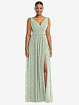 Alt View 2 Thumbnail - Vintage Primrose Sage Plunge Neckline Bow Shoulder Empire Waist Chiffon Maxi Dress