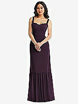 Alt View 1 Thumbnail - Aubergine Tie-Shoulder Bustier Bodice Ruffle-Hem Maxi Dress