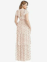 Rear View Thumbnail - Coquette Floral Print Flutter Sleeve Jewel Neck Chiffon Maxi Dress with Tiered Ruffle Skirt