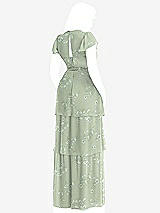 Rear View Thumbnail - Vintage Primrose Sage Flutter Sleeve Jewel Neck Chiffon Maxi Dress with Tiered Ruffle Skirt