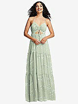 Front View Thumbnail - Vintage Primrose Sage Drawstring Bodice Gathered Tie Open-Back Maxi Dress with Tiered Skirt