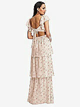 Rear View Thumbnail - Coquette Floral Print Flutter Sleeve Cutout Tie-Back Maxi Dress with Tiered Ruffle Skirt