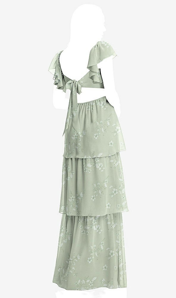 Back View - Vintage Primrose Sage Flutter Sleeve Cutout Tie-Back Maxi Dress with Tiered Ruffle Skirt