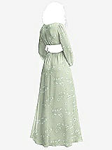 Rear View Thumbnail - Vintage Primrose Sage Long Puff Sleeve Cutout Waist Chiffon Maxi Dress 