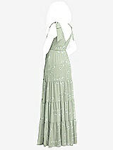 Rear View Thumbnail - Vintage Primrose Sage Bow-Shoulder Faux Wrap Maxi Dress with Tiered Skirt