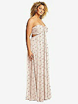 Alt View 2 Thumbnail - Coquette Floral Print Strapless Empire Waist Cutout Maxi Dress with Covered Button Detail