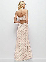 Side View Thumbnail - Coquette Floral Print Strapless Empire Waist Cutout Maxi Dress with Covered Button Detail