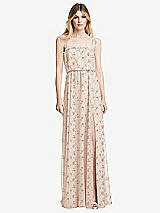 Front View Thumbnail - Coquette Floral Print Skinny Tie-Shoulder Ruffle-Trimmed Blouson Maxi Dress