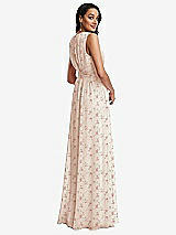 Rear View Thumbnail - Coquette Floral Print Shirred Deep Plunge Neck Closed Back Chiffon Maxi Dress 