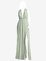 Front View Thumbnail - Vintage Primrose Sage Shirred Deep Plunge Neck Closed Back Chiffon Maxi Dress 