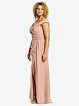 Alt View 2 Thumbnail - Pale Peach Cuffed Off-the-Shoulder Pleated Faux Wrap Maxi Dress