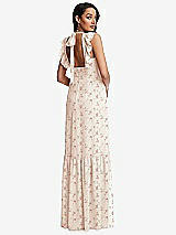 Rear View Thumbnail - Coquette Floral Print Tiered Ruffle Plunge Neck Open-Back Maxi Dress with Deep Ruffle Skirt