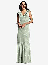 Front View Thumbnail - Vintage Primrose Sage Tiered Ruffle Plunge Neck Open-Back Maxi Dress with Deep Ruffle Skirt