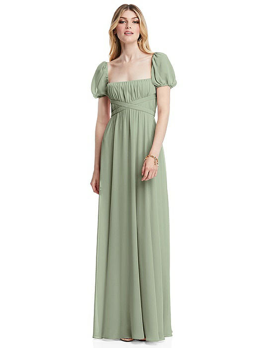 Regency Empire Waist Puff Sleeve Chiffon Maxi Dress