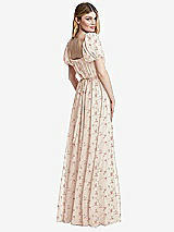 Rear View Thumbnail - Coquette Floral Print Regency Empire Waist Puff Sleeve Chiffon Maxi Dress