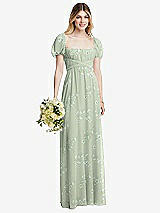 Alt View 1 Thumbnail - Vintage Primrose Sage Regency Empire Waist Puff Sleeve Chiffon Maxi Dress