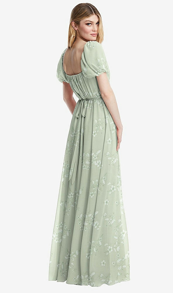 Back View - Vintage Primrose Sage Regency Empire Waist Puff Sleeve Chiffon Maxi Dress