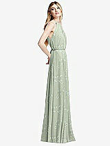 Side View Thumbnail - Vintage Primrose Sage Illusion Back Halter Maxi Dress with Covered Button Detail