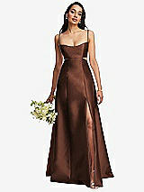 Alt View 1 Thumbnail - Cognac Open Neckline Cutout Satin Twill A-Line Gown with Pockets