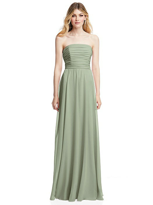 Shirred Bodice Strapless Chiffon Maxi Dress with Optional Straps