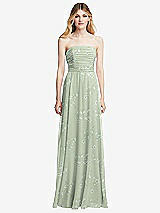 Front View Thumbnail - Vintage Primrose Sage Shirred Bodice Strapless Chiffon Maxi Dress with Optional Straps