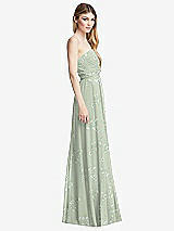 Side View Thumbnail - Vintage Primrose Sage Shirred Bodice Strapless Chiffon Maxi Dress with Optional Straps