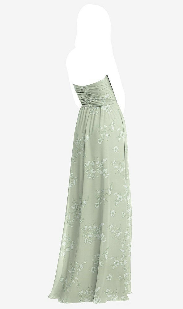 Back View - Vintage Primrose Sage Shirred Bodice Strapless Chiffon Maxi Dress with Optional Straps