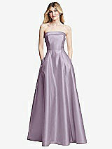 Alt View 3 Thumbnail - Lilac Haze Strapless Bias Cuff Bodice Satin Gown with Pockets