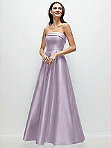 Front View Thumbnail - Lilac Haze Strapless Bias Cuff Bodice Satin Gown with Pockets