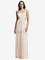 Front View Thumbnail - Coquette Floral Print Ruffle-Trimmed Cutout Tie-Back Maxi Dress with Tiered Skirt