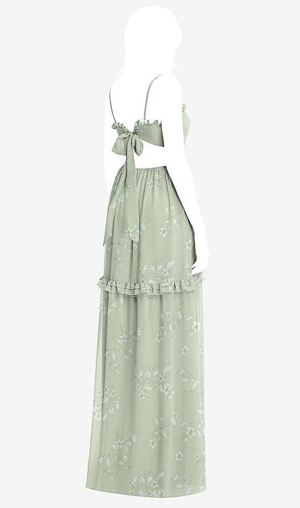 Back View - Vintage Primrose Sage Ruffle-Trimmed Cutout Tie-Back Maxi Dress with Tiered Skirt