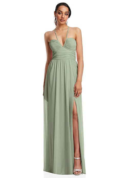 Plunging V-Neck Criss Cross Strap Back Maxi Dress