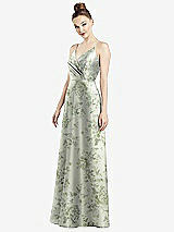 Front View Thumbnail - Cottage Rose Sage Draped Wrap Floral Satin Maxi Dress with Pockets