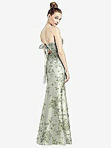 Rear View Thumbnail - Cottage Rose Sage Open-Back Bow Tie Floral Satin Trumpet Gown