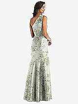 Alt View 3 Thumbnail - Cottage Rose Sage Bow One-Shoulder Floral Satin Trumpet Gown