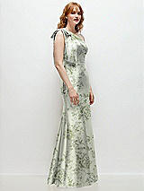 Alt View 5 Thumbnail - Cottage Rose Sage Bow One-Shoulder Floral Satin Trumpet Gown