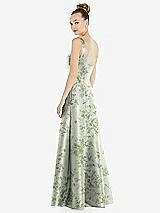 Rear View Thumbnail - Cottage Rose Sage Sleeveless Square-Neck Princess Line Floral Gown with Pockets