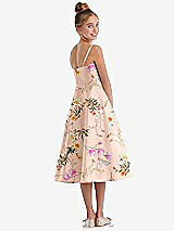 Rear View Thumbnail - Butterfly Botanica Pink Sand Adjustable Spaghetti Strap Floral Satin Midi Junior Bridesmaid Dress