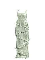 Front View Thumbnail - Vintage Primrose Sage Asymmetrical Tiered Ruffle Chiffon Maxi Dress with Square Neckline