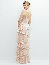 Rear View Thumbnail - Coquette Floral Print Strapless Asymmetrical Tiered Ruffle Chiffon Maxi Dress