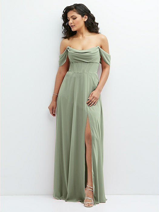 Chiffon Corset Maxi Dress with Removable Off-the-Shoulder Swags