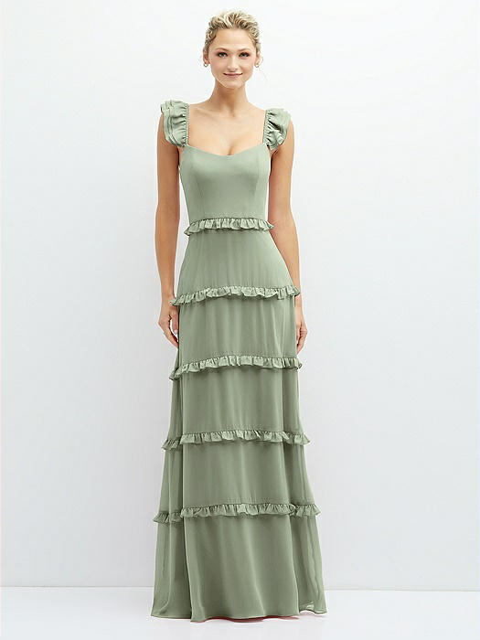 Tiered Chiffon Maxi A-line Dress with Convertible Ruffle Straps