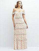 Alt View 1 Thumbnail - Coquette Floral Print Tiered Chiffon Maxi A-line Dress with Convertible Ruffle Straps