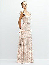 Side View Thumbnail - Coquette Floral Print Tiered Chiffon Maxi A-line Dress with Convertible Ruffle Straps